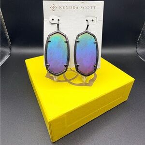 Kendra Scott Danielle Earrings Matte Galaxy Glass Gunmetal Iridescent Rare
